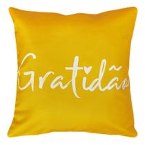 Almofada Cheia Decorativa Frases Gratidão Amor Amarela Sarja 45x45cm