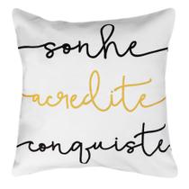 Almofada Cheia Decorativa Frases Gratidão Amor Amarela Sarja 45x45cm