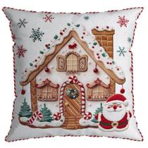 Almofada Cheia Natalina Casa de Doces do Papai Noel 43cmx43cm Almofada Cheia Natalina Casa de Doces do Papai Noel 43cmx43cm