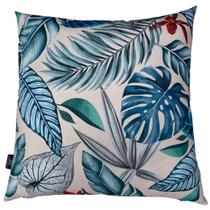 Almofada Cheia Waterhavana Impermeável Área Externa Estampa Digital 100% Algodão Folha Azul 43cmx43cm