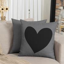 Almofada Cinza Coração 40x40cm - Serigrafada Frente e Verso