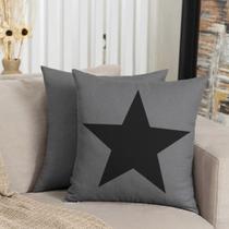 Almofada Cinza Estrela 40x40cm - Serigrafada Frente e Verso