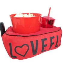 Almofada Com Bolso Porta Pipoca Balde + 1 Copo Loveflix Vermelho