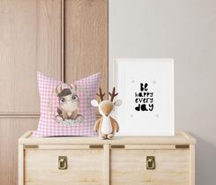 Almofada com enchimento Infantil Cavalinho Xadrez Rosa