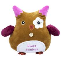 Almofada Coruja Fofinha De Pelúcia Marrom Bons Sonhos - 35cm