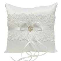 Almofada de aliança de casamento Creative Lace White Satin 18x18cm