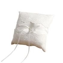 Almofada de aliança de casamento elegante de renda branca com laço de cetim 20x20cm