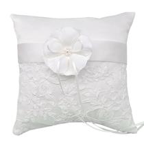 Almofada de aliança de casamento elegante de renda pérola branca