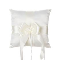 Almofada de aliança de casamento elegante, laço de cetim branco, acento pérola