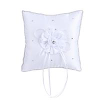Almofada de aliança de casamento, elegante laço de flores duplas e pérola