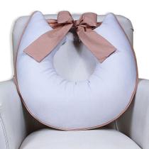 Almofada De amamentação C/ Laço Piquet Branco Com Rosê - Laura Baby