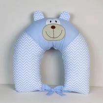 Almofada de Amamentação Para Bebê Savana Urso Azul Bordada 01 Peça