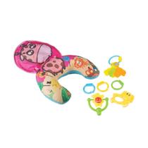 Almofada de atividades bebe menina rosa com acessorios coloridos