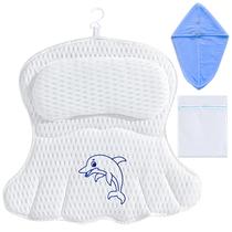 Almofada de banheira PFP ergonômica de poliéster branco com ventosas