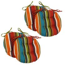 Almofada de cadeira redonda ao ar livre Blazing Needles, 16 cm, azul, pacote com 4 Almofada de cadeira redonda ao ar livre Blazing Needles, 16 cm, azul, pacote com 4