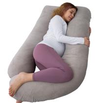 Almofada de gravidez AMCATON em forma de U 150 cm com capa de veludo cinza