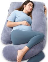 Almofada de gravidez Momcozy em forma de U cinza de corpo inteiro com capa Almofada de gravidez Momcozy em forma de U cinza de corpo inteiro com capa