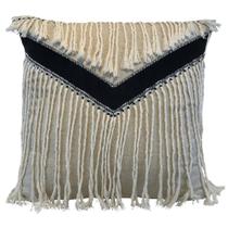 Almofada De Linho Cru Com Aplicação Macramê Preto 52Cm - Decortextil