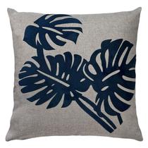 Almofada De Linho E Veludo Costela Adão Areia E Azul 50x50