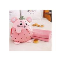 Almofada de pelúcia para aquecimento de mãos com cobertor de morango