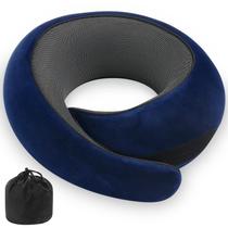 Almofada de pescoço, espuma viscoelástica, viagem, avião, carro, azul escuro