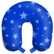 Almofada de pescoço estrelas azuis travesseiro apoio para viagens e descanso com botão - EBA