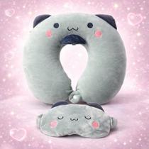 Almofada de Pescoço Travesseiro Cervical Viagem com Máscara de Dormir Almofada para Avião Carro Ônibus Cor:Azul