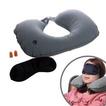 Almofada de Pescoço Travesseiro Kit Viagem Máscara De Olhos Protetor Ouvidos Cinza Lyor Almofada de Pescoço Travesseiro Kit Viagem Máscara De Olhos Protetor Ouvidos Cinza Lyor