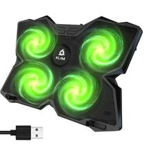 Almofada de resfriamento para laptop KLIM Wind com 4 ventiladores para 11-19 polegadas verde Almofada de resfriamento para laptop KLIM Wind com 4 ventiladores para 11-19 polegadas verde