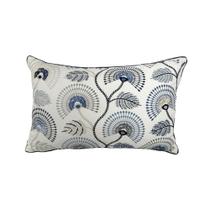 Almofada De Sarja Cru Bordado Azul Com Cordão 35X53cm - Decortextil