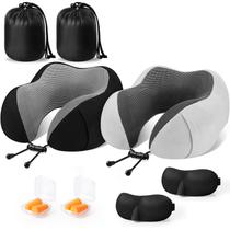Almofada de viagem CloudBliss Premium Memory Foam preta e cinza