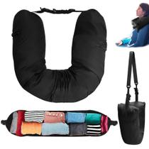 Almofada de viagem KEUYE Almofada de pescoço recheável com bolso para roupas Almofada de viagem KEUYE Almofada de pescoço recheável com bolso para roupas