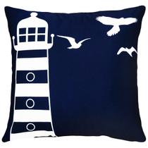 Almofada Decorativa Azul E Branco Tema Marítimo Sarja 45x45
