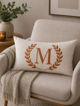 Almofada Decorativa Bordada Inicial Personalizada 50x30cm Cama, Sofá e Quarto Moderno Cor do Bordado:Terracota