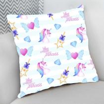 Almofada Decorativa Cheia c/ Zíper 25x25 Infantil Divertido Princesa e Unicórnio