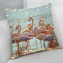 Almofada Decorativa Cheia c/ Zíper 40x40cm, Flamingo na água