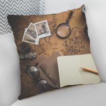 Almofada Decorativa Cheia c/ Zíper 40x40cm, Mapa Retrô
