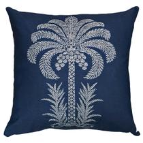 Almofada Decorativa Linho Folha Brasão Geometria Azul 45x45