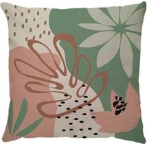 Almofada decorativa linho folhagem verde e rosa Almofada decorativa linho folhagem verde e rosa
