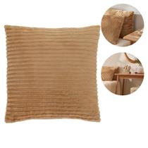 Almofada Decorativa Multiuso Em Veludo Canelado Bege Para Sofá Moderna 45x45cm