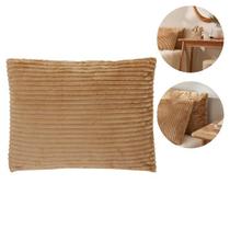 Almofada Decorativa Multiuso Em Veludo Listrado Caramelo Para Sofá Ou Cama