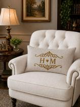 Almofada Decorativa Personalizada com Nome/Iniciais Linho Premium 50x30 Presente Casal Luxo Quarto Elegante