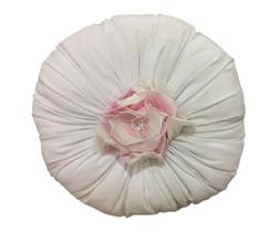 Almofada Decorativa Redonda Branca com Flor Rosa Almofada Decorativa Redonda Branca com Flor Rosa