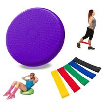 Almofada Disco Equilíbrio 33cm Inflável 150kg +Kit 5 Faixa Elástica Mini Band