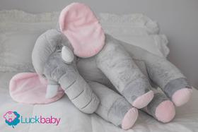 Almofada Elefante Bebê Pelúcia Gigante Cinza e Rosa 80cm Perfeito Macio - Barros Baby Store