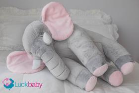 Almofada Elefante Bebê Pelúcia Gigante Cinza e Rosa 80cm Perfeito Macio - Barros Baby