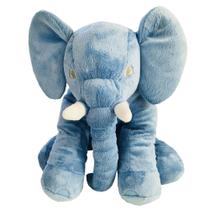 Almofada Elefante de Pelúcia 55cm Macia Para Bebê Azul - Antialérgico - Barros Baby Store