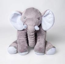 Almofada Elefante Pelúcia 60 cm Cinza com branco Antialérgico