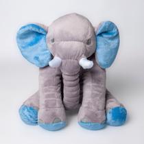 Almofada Elefante Pelúcia 60cm Cinza Com Azul