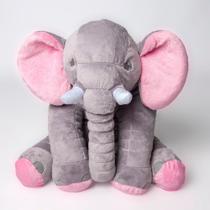 Almofada Elefante Pelúcia 60cm Cinza Com Rosa - Magna Baby